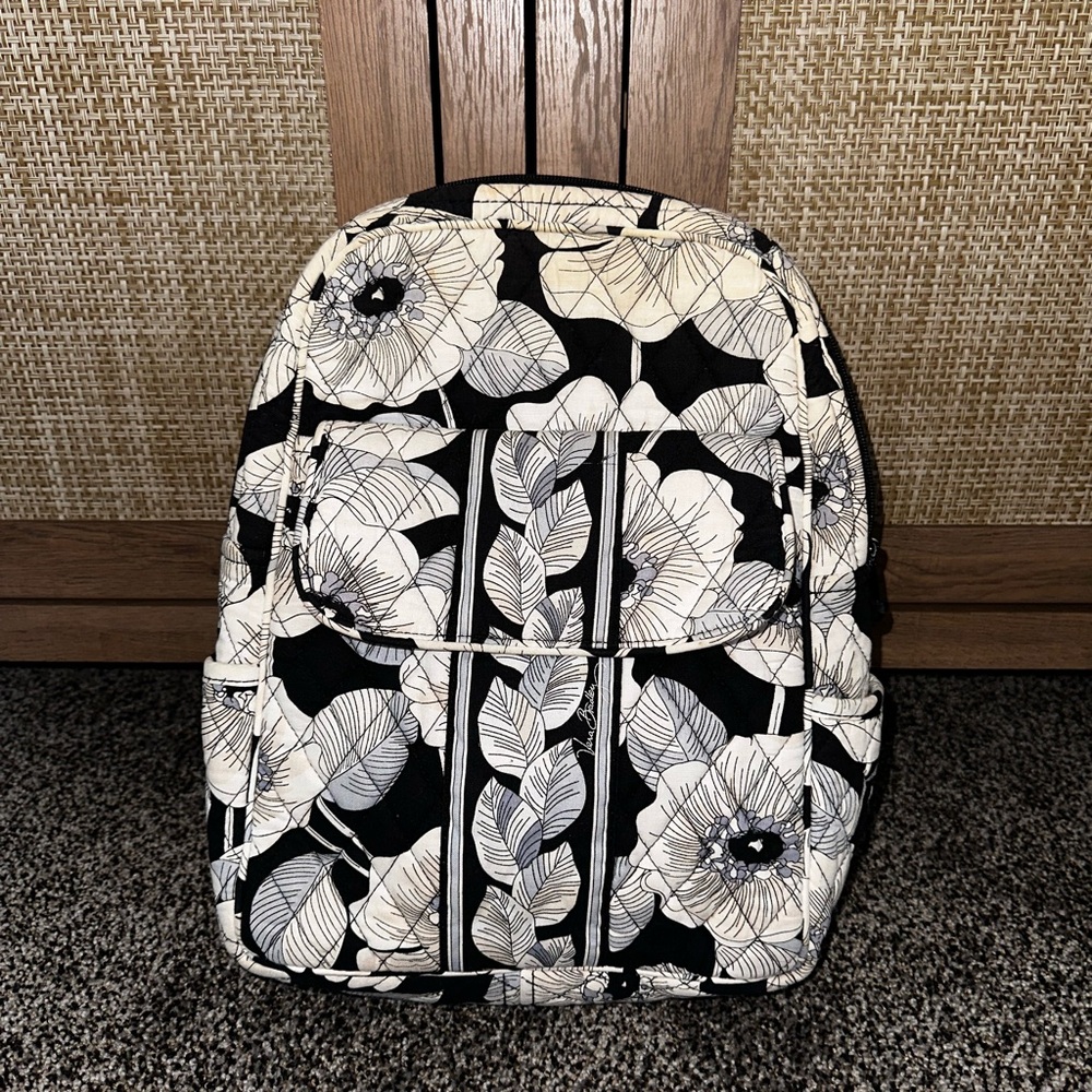 Vera Bradley Black and Cream Floral Backpack